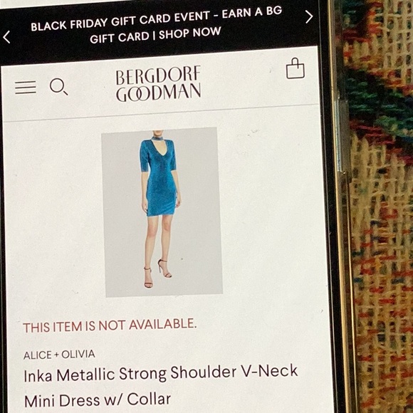 Alice + Olivia metallic teal V-necklace mini dresss w/collar size 8 NWT - Picture 2 of 10